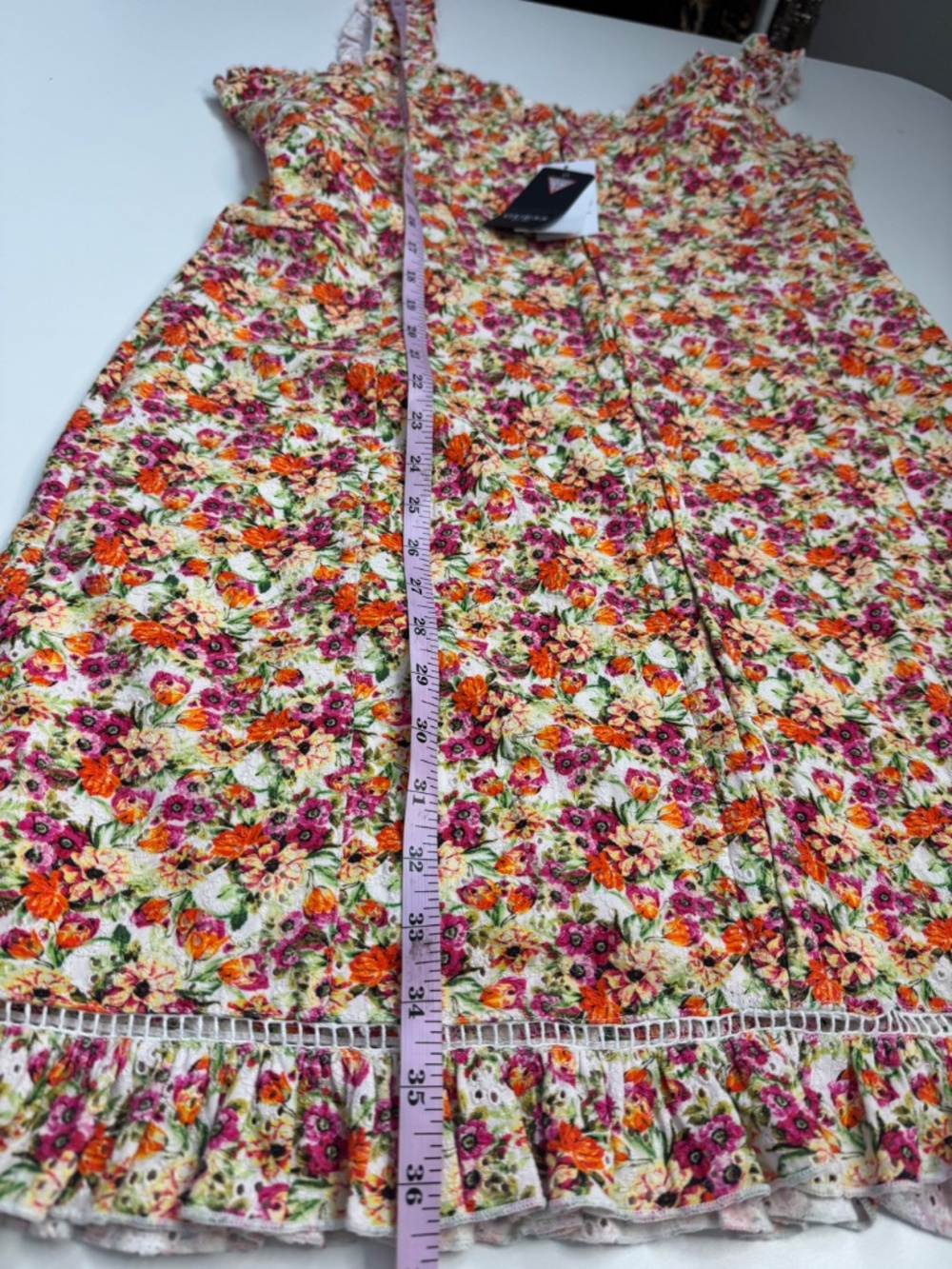 Guess Sangallo Carmen Floral Ruffle Trim Sleeveless Mini Dress Cottagecore Dress - Picture 7 of 12